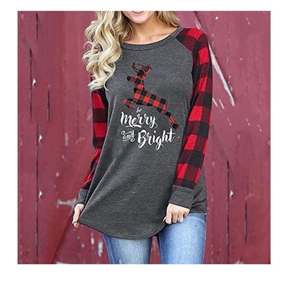 🎅🏽🆕 Merry and Bright Women’s Christmas Top Buffalo plus sleeves and rein… - Picture 4 of 4